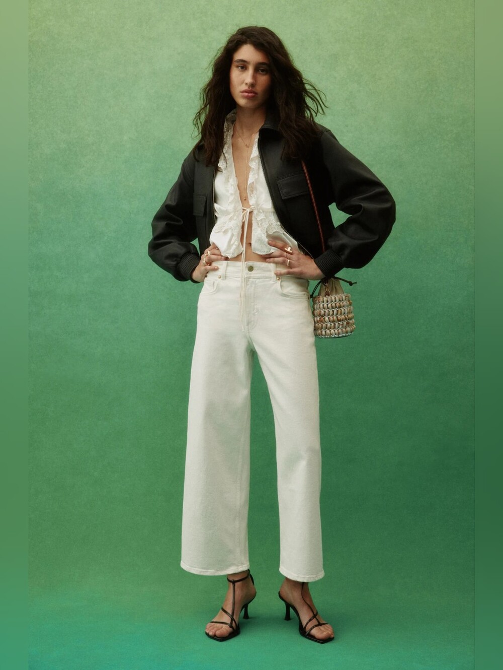 H&M Wide High Waist Ankle Jean - White